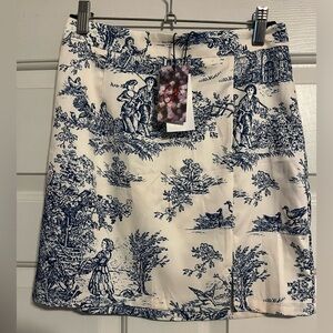 Elegant Blue and Cream Printed Toile Skirt | NWT | Size XS